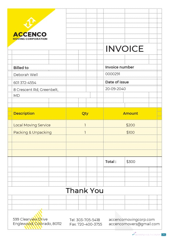Download Movers & Moving Company Invoice Template Photoshop template